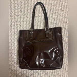 Vintage Coach Y2K Brown Patent Leather Tote Bag